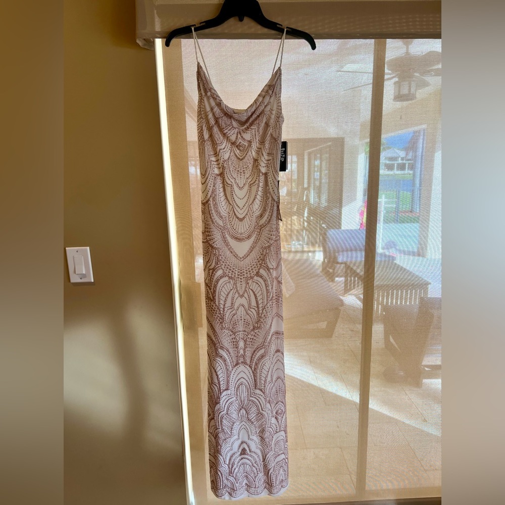 Beautiful ivory (nearly white) and gold evening gown, never been worn